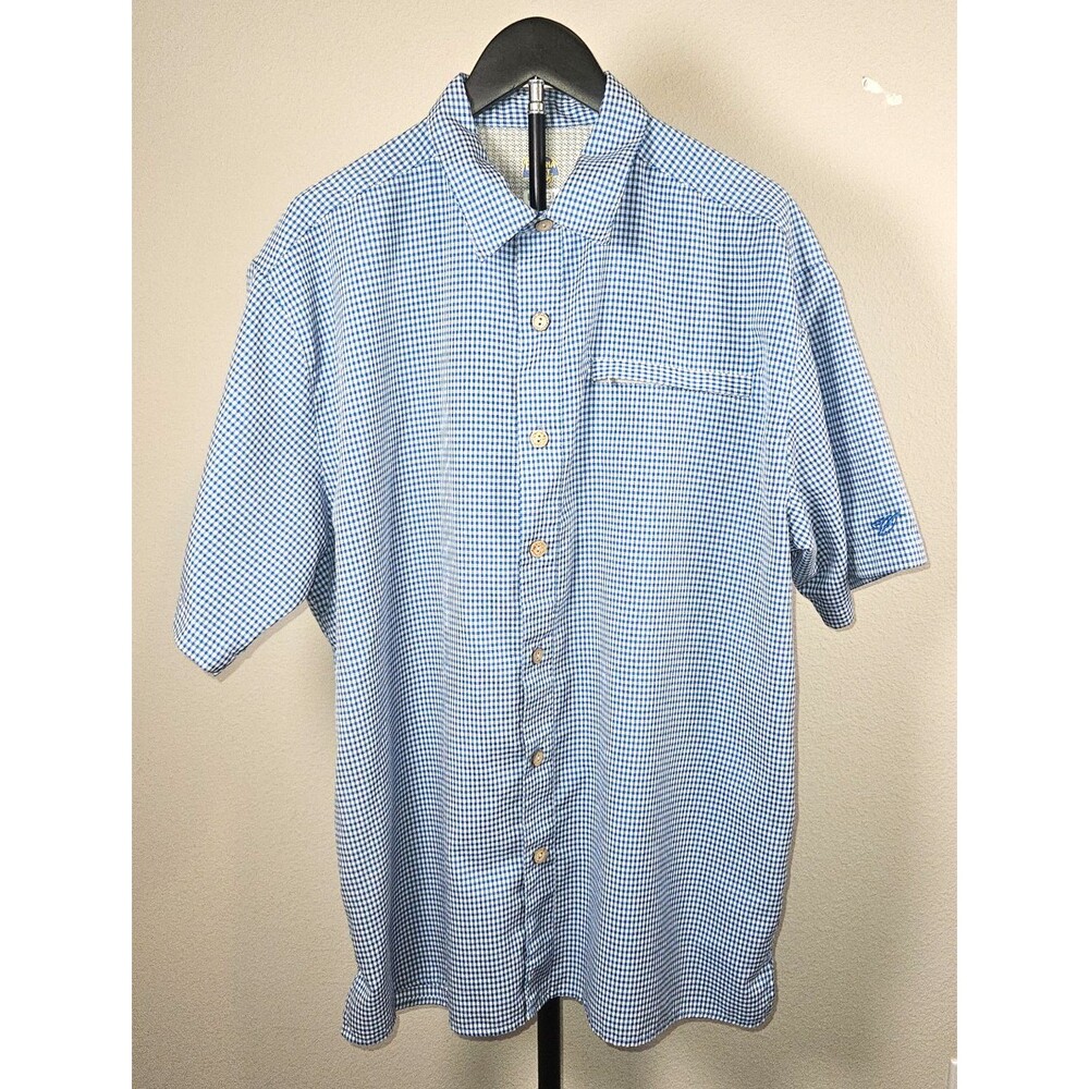 Banana Boat Mens Large Blue Gingham Fishing‎ Shirt Short Sleeve Outdoor Vented